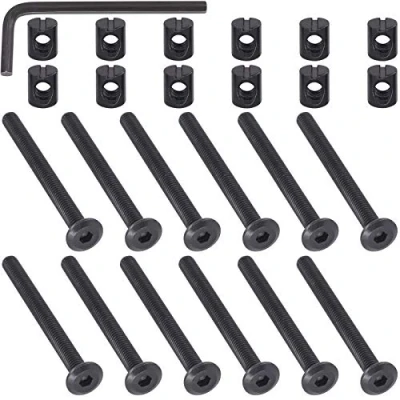 Image of Mardatt M6 x 65mm 24PCS Black Zinc Plated Hex Socket Cap Bolts Crib and Barrel Nuts Cross Dowel Replacement for Cots Beds Chair Table Desk Furniture