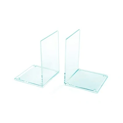 Image of OSCO Glass Look Acrylic Medium Bookends 1 Pair Two Clear Rubber Pads Non Slip H17.2 x W12 D12 cm