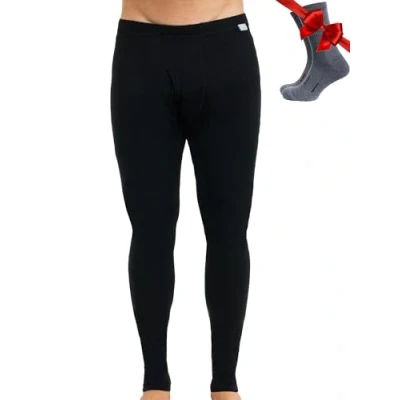 Image of Merino Wool Base Layer Men Leggings Pants 100% Thermal Underwear Long Johns Lighweight + Socks (Small, 165 Black)