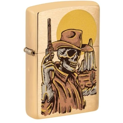 Image of ZIPPO Wild West 60006579 Skeleton Brushed Brass Colour Cowboy Skull Original Lighter