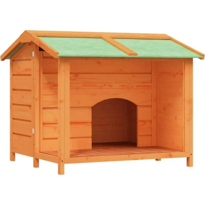 Image of vidaXL Dog Kennel Solid Pine Wood Brown/Green Colour Large Entrance Water Resistant Roof Ideal for Dogs/Cats/Rabbits Assembly Required 96x87x80.5 cm