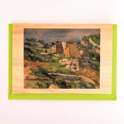 Image of wooden Blank Greeting Card [Series: Cezanne] Houses in Provence, Light and thin material sliced from real wood, Japanese cypress, HINOKI