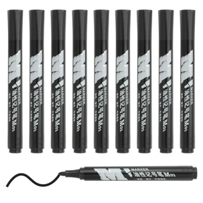 Image of M&amp;G Permanent Markers Round Tip, 10 Pack Quick Dry Waterproof Fiber Tip Pens for Paper, Glass, Plastic, Wood, Stone, Metal Surface, Black