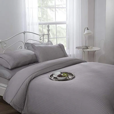 Image of Emma Barclay Ritz 300 Thread Count Satin Stripe Duvet Set in Silver Super King Bed