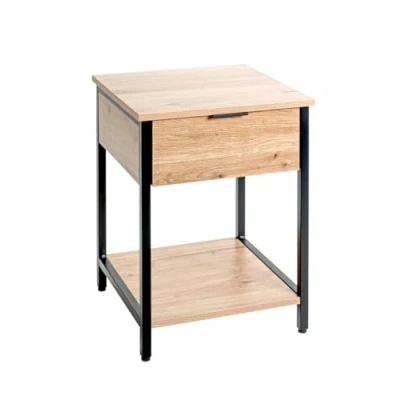 Image of HAKU Mobel End Table Oak, Black, Metal, Particleboard Size: W 40 cm X H 55 D cm, Style: Modern