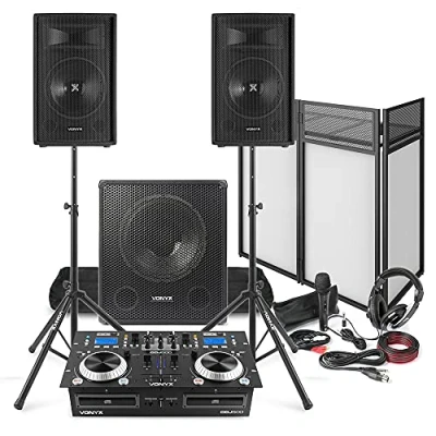 Image of Complete Mobile Disco DJ Setup with PA System, CD Mixer &amp; Booth Portable Equipment Kit for Events and Parties, Setup, Amplifier Speaker Packages, Packages Beginners