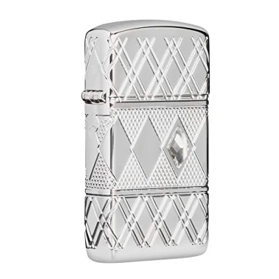 Image of Zippo Pocket Lighter, Metal, Slim High Polish Chrome Diamond Design, One Size