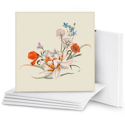 Image of BELLE VOUS 7 Pack Blank Canvas 40 x 40cm (16 16 inches) Pre Stretched Panel Boards Suitable for Acrylic and Oil Painting Also Sketching Drawing