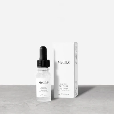 Image of Medik8 Liquid Peptides Travel Size 30% Multi Peptide Age Defying Serum Drone Targeted Technology Smooths &amp; Plumps Wrinkles Supports Collagen Producing Cells 8ml