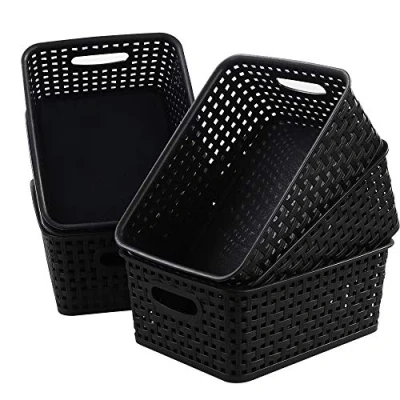 Image of Leendines Plastic Baskets for Storage, 6 Packs Small Woven Basket, Black