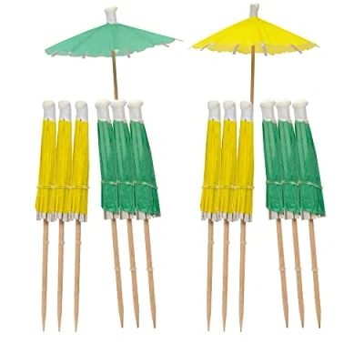 Image of Talking Tables Green &amp; Yellow Cocktail Umbrellas for Drinks Accessories 12 Pack Party Decorations Summer, Tropical Luau