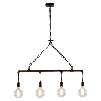Image of AMARCORD Industrial 4 Light Straight Bar Pendant Ceiling Rust 86x25.2cm