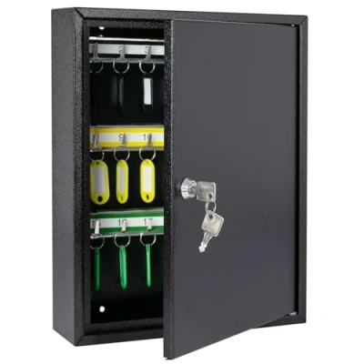 Image of HMF 13542 02 Key Cabinet 42 Hooks Adjustable Hook Rails 35.0 x 27.0 8.0 cm Black