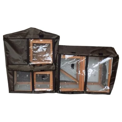 Image of Charles Bentley Two Story Hutch And Run Cover For PET/HUTCH.04, Weatherproof, Transparent Window Over Mesh, Ventilation, Door Window, Closing Zips, Hook Loop Fastenings, In Black (86x53x145cm)