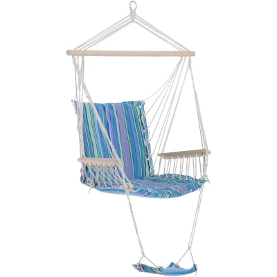 Image of Outsunny Garden Outdoor Hammock w/Footrest Armrest Patio Swing Seat Hanging Rope84A 016GY