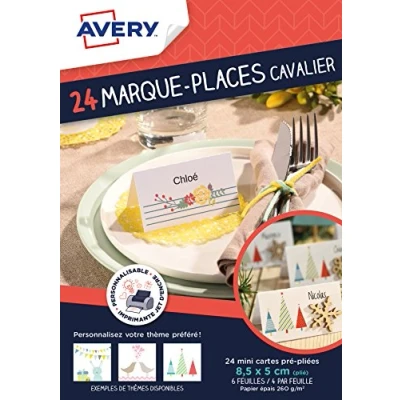 Image of AVERY Pack of 24 Place Cards, Customisable and Printable, Inkjet Printing