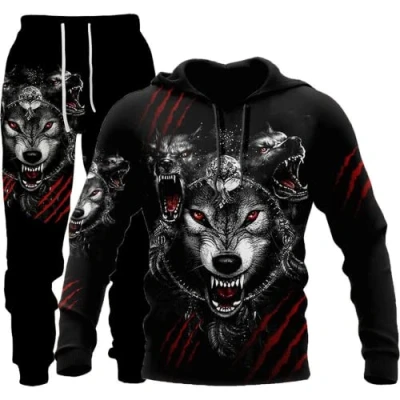 Image of Unisex 3D Wolf Print Hoodie Men Jogging Suit Sweatshirts Hoody + Pants Sets S 6XL (Hoodie4,L)