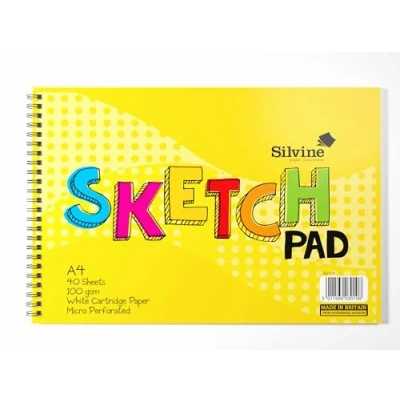 Image of Silvine A4 Wirebound Sketch Pad 40 sheets of 100gsm Smooth White Cartridge Paper (210 x 297mm), 407