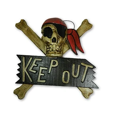 Image of Thai Gifts Pirate Skull &amp; Crossbones with Bandana, Hanging Keep Out Sign for Door/Wall
