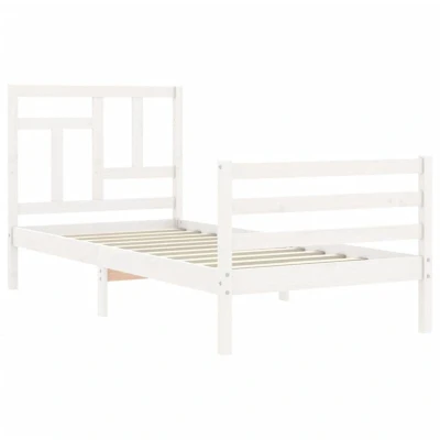 Image of vidaXL Solid Wood Bed Frame with Headboard White King Size Featuring Plywood Slats and Robust Design for Bedroom