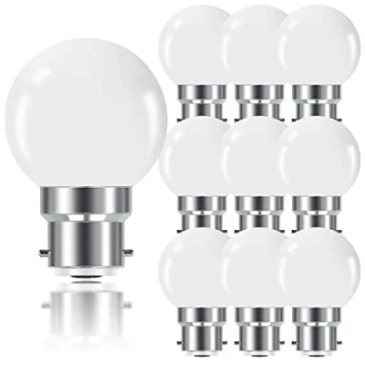 Image of ProCrus B22 1W LED Bayonet Light Bulbs,B22 G45 Golf Ball Mini Globe Bulb,Warm White,Equivalent 5W Incandescent Bulbs,Non Dimmable,Pack of 10