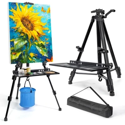 Image of WIIGO Art Easel Stand for Painting, Adjustable 51 155 cm, Folding Tripod Display Easel, Artist with Bag/Keg/Apron, Tabletop and Floor Painting Drawing Sketch (Black)