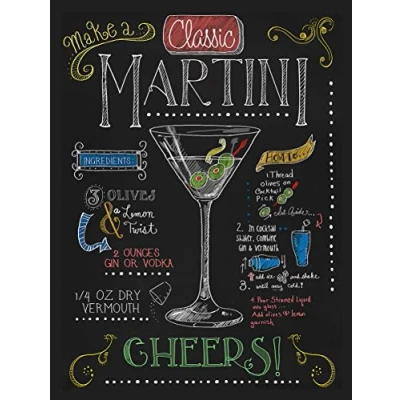 Image of MARTINI RETRO METAL TIN WALL PLAQUE SIGN NOVELTY GIFT Home bar shed man cave KITCHEN (150MM X 200MM (6&quot; 8&quot;)