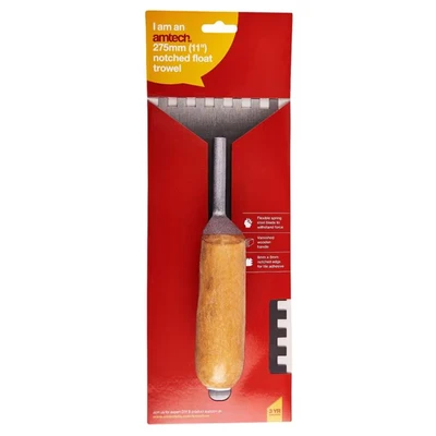 Image of Amtech G1610 280mm (11&quot;) Notched Float Trowel with Wooden Handle