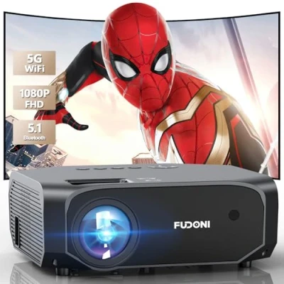 Image of FUDONI Projector, 18000L Projector with 5G WiFi and Bluetooth Native 1080P 4K Support, Outdoor Movie Screen, Portable Home Theater for iOS/Android/TV Stick/Laptop/HDMI/USB