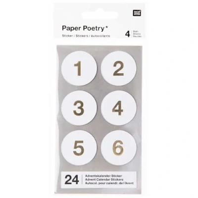 Image of Crafty Capers White 24 Advent Calendar Stickers Gold Foil Numbers 3cm Wide