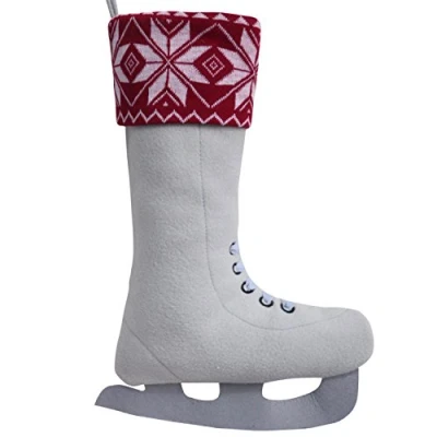 Image of Gireshome Cream Ice Skate Tie Decoration Design snowflake knitted cuff Christmas Stocking Xmas Tree Decor Festival Party Ornament 10&quot;x18&quot;