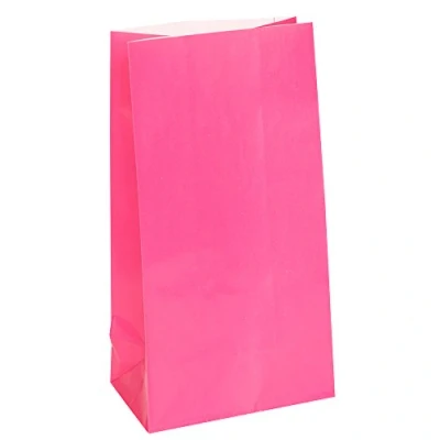 Image of Vibrant Hot Pink Paper Party Bags (25cm x 13cm) 12 Count Perfect for Celebrations and Events
