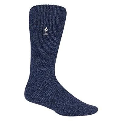 Image of HEAT HOLDERS Mens New Patterned Warm Winter Striped Twist Thermal Socks in 10 colours, size 6 11 UK 39 45 Eur (Denim)