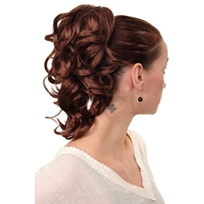 Image of WIG ME UP JL 3023 33 Hairpiece ponytail with comb and elastic draw string short wavy voluminous dark auburn mahogany 14inch