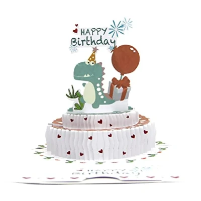 Image of FONBAY Dinosaur Happy Birthday Card For Boys &amp; Girls, Cute 3D Pop Up card, Fun and Children Greeting with Envelope