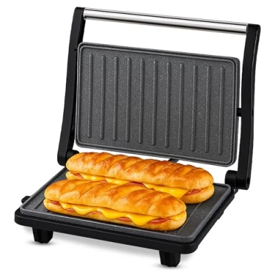 Image of Innoteck Kitchen Pro Panini Press and Health Grill Cool Touch Handle Non Stick Plates for Easy Clean 750W &amp; Sandwich Toaster Light Indicators Floating Hinge Lid Even Cooking