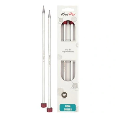 Image of KnitPro 35 cm x 8 mm Nova Cubics Single Pointed Needles, Shiny Brass