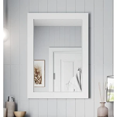 Image of Artis® 500 x 700mm Bathroom Mirror Gloss White Wood Framed Vanity Mirrors Wall Mounted Mirrored, Rectangular