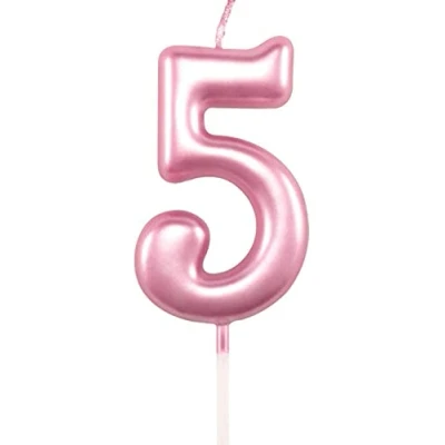 Image of SHATCHI SHATHI Number Pink 5 Candle Birthday edding Anniversary New Year Party Cake Decorations Topper Girls,4.5 cm