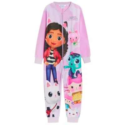 Image of Gabby&#039;s Dollhouse Onesie for Girls All In One Gabby Pyjamas Kids Sleepsuit Fleece Pjs Warm Loungewear Purple Fit Size 5 6 Years