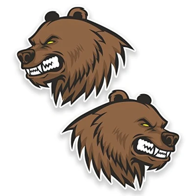 Image of 2 x 10cm Angry Brown Bear Vinyl Sticker Tablet Laptop Car Motorbike Helmet #9325 (10cm Wide 8.5cm High)