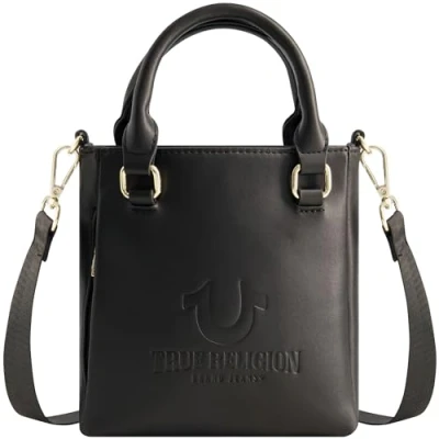 Image of True Religion Women&#039;s Tote Bag Purse, Travel Shoulder Handbag with Adjustable Crossbody Strap, Black