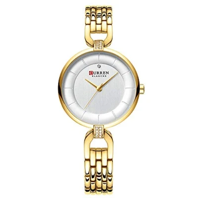 Image of CURREN Quartz Women Watch Rhinestone Clock Woman Charming Ladies Stainless Steel Bracelet Wristwatch Montre Femme (Gold White)