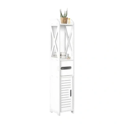 Image of Trintion Bathroom Floor Cabinet 3 Tier Slim Storage 18X20X80cm Waterproof FreeStanding White Unit
