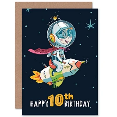 Image of Wee Blue Coo Space Rocket Astronaut Birthday 10th Greetings Card