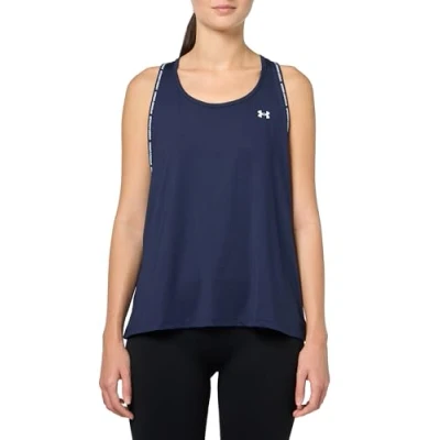 Image of Under Armour Women&#039;s Tech Knockout Tank, Ultra Light and Breathable Running Vest, Athletic Sleeveless Tank Top for Women, Midnight Navy / White, LG