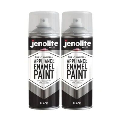 Image of JENOLITE Appliance Enamel Paint Black 2x400ml Spray Refresh &amp; Restore Appliances Ideal Touch Up For Fridges, Freezers, Washing Machines, Radiators