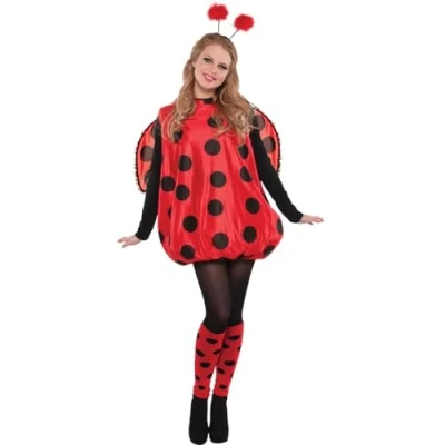 Image of amscan 844988 55 Women&#039;s Darling Bug Ladybird Fancy Dress Costume with Wings &amp; Antennae Head Bopper Size: 18 20