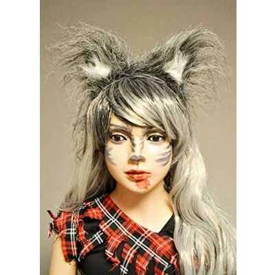 Image of Struts Girls Halloween Fluffy Grey Werewolf Ears on Headband
