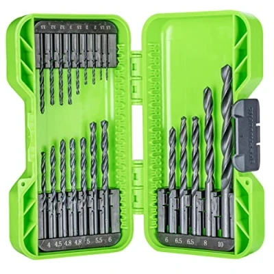 Image of Greenworks Drill bits HSS 135 with Split tip (extensive Set of 21 Black Oxide 1.5 mm to 10 Suitable for All Drills and Cordless Screwdrivers)
